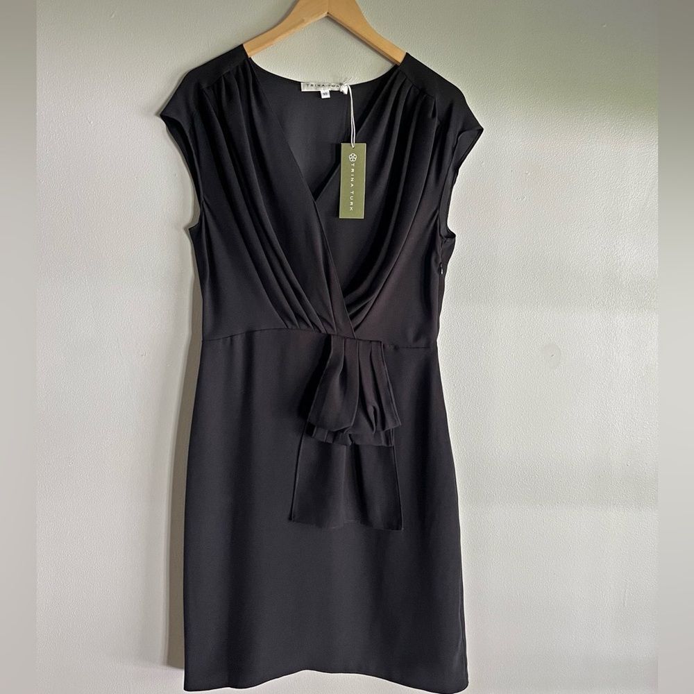 Trina Turk Black Draped Tie Waist Sheath Dress Size 10 NWT Cocktail Work Party